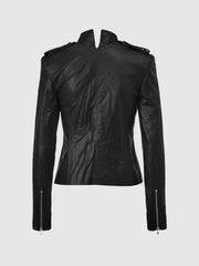 Black Strike Women's Leather Biker Jacket