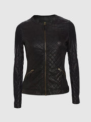 Quilted Charm Women's Black Leather Jacket