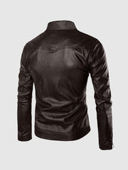High Collar Men's Brown Leather Jacket