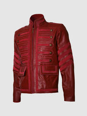 Military Look Men Maroon Leather Jacket