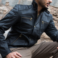 Hispar Black Nubuck Moto Racer Jacket