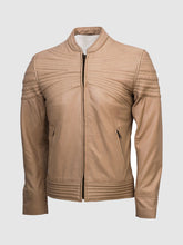 Size M Men's Beige Leather Jacket