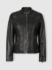 The Black Weave Leather Jacket