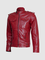 Top-Grade Men's Burgundy Leather Jacket 2xl