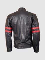 Size XS Leather Biker Jacket with Red Stripes