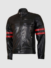 Size XS Leather Biker Jacket with Red Stripes