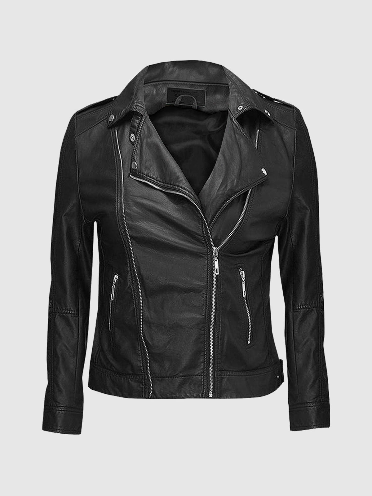 Ember Women's Black Leather  Biker Jacket