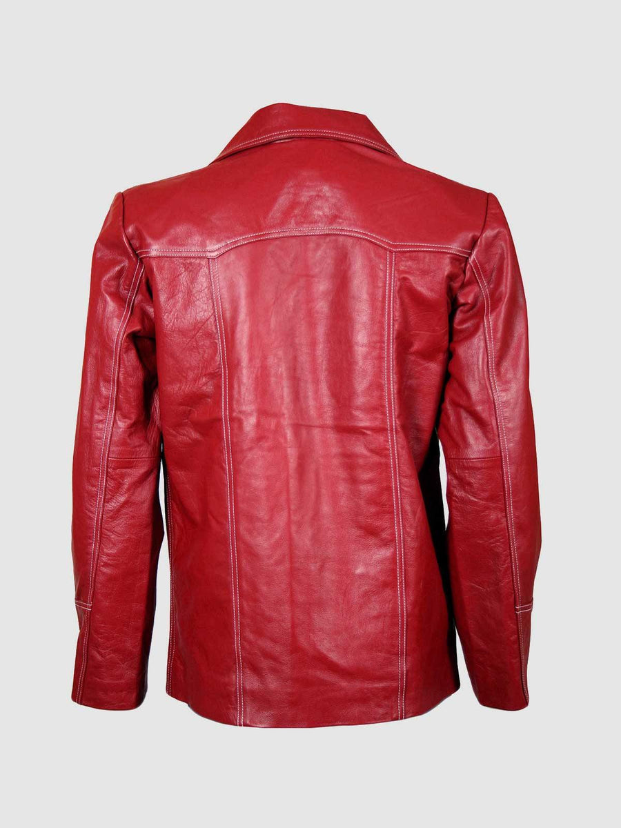 Classic Red Leather Coat-Size XL