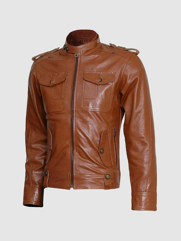 Size 2XL Men's Tan Biker Leather Jacket