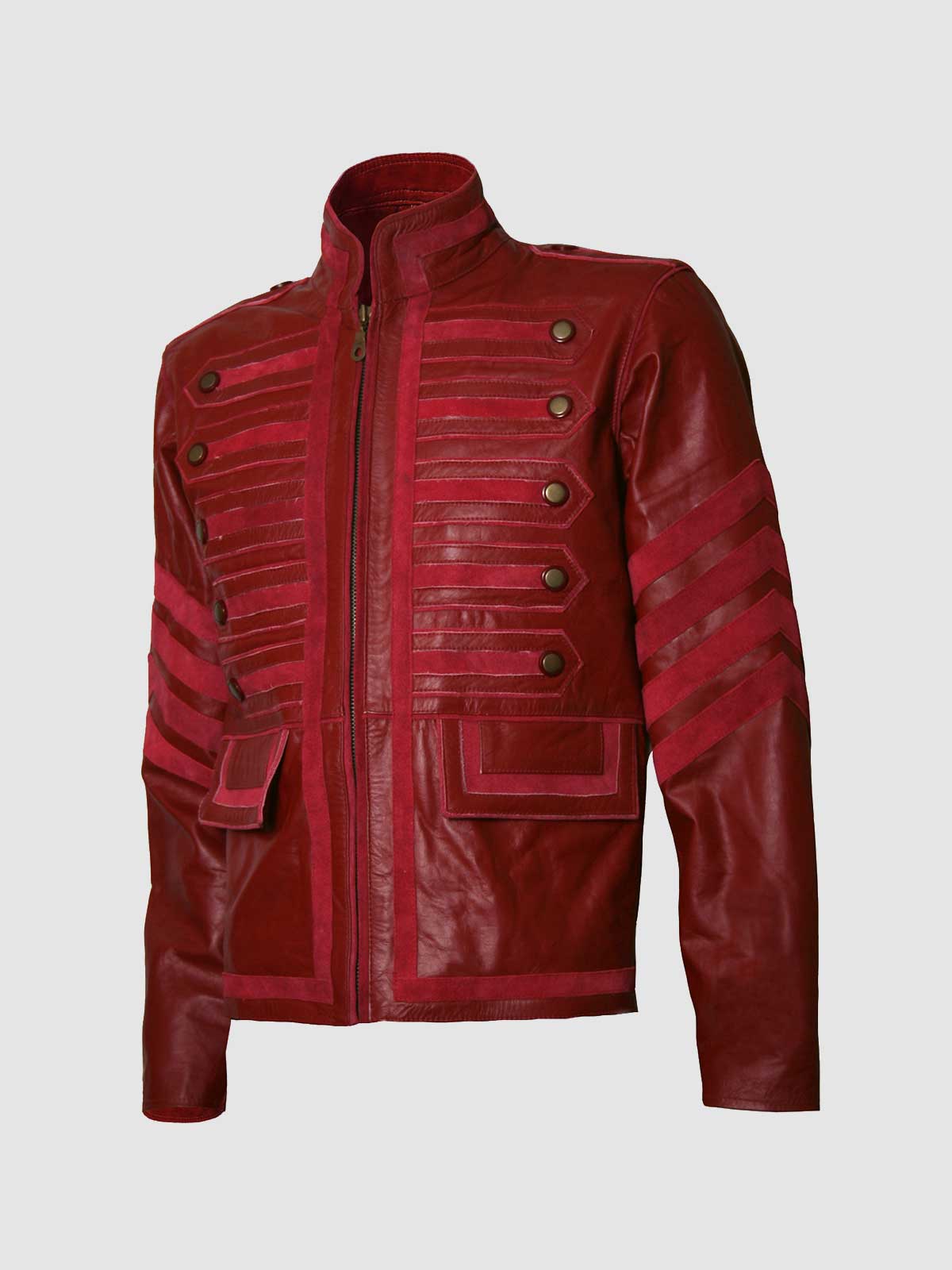 Military Look Men Maroon Leather Jacket