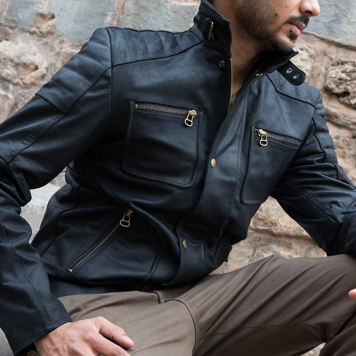 Hispar Black Nubuck Moto Racer Jacket