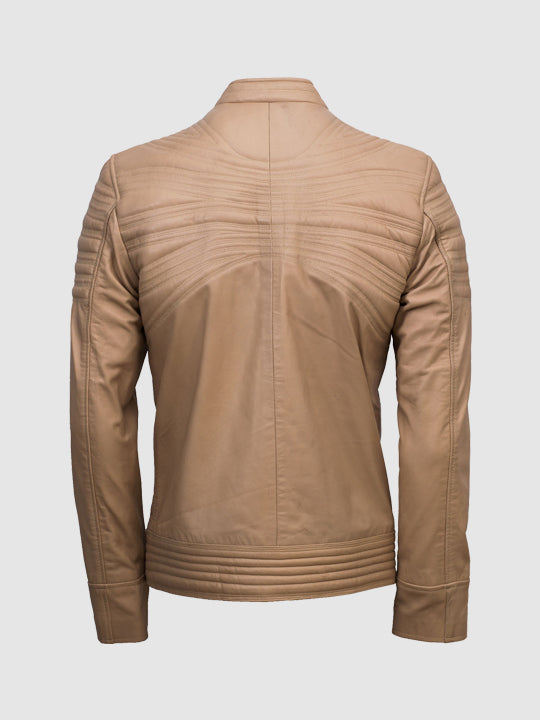 Size M Men's Beige Leather Jacket