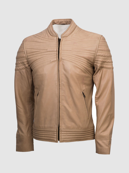 Size M Men's Beige Leather Jacket