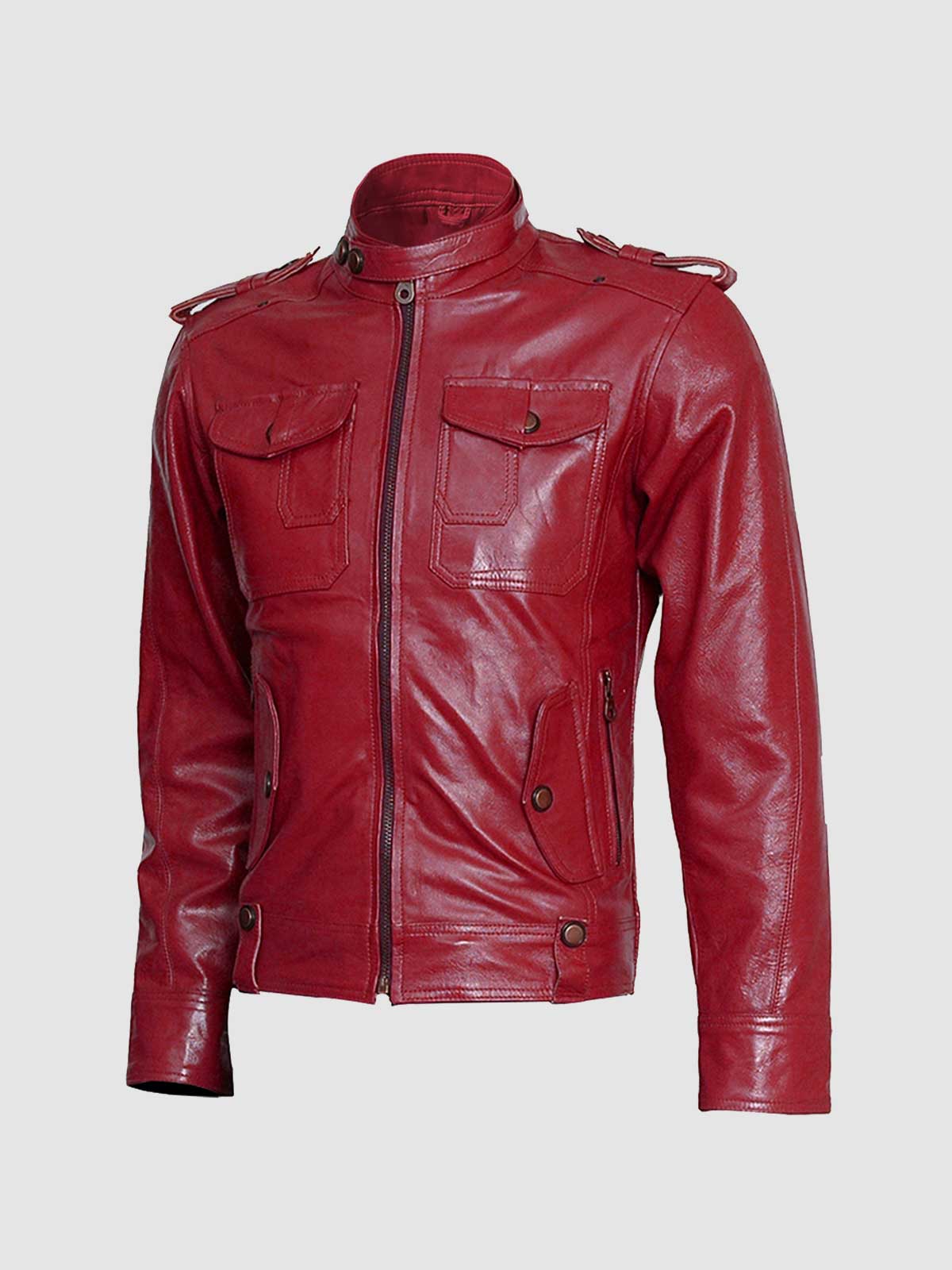 Top-Grade Men's Burgundy Leather Jacket 2xl