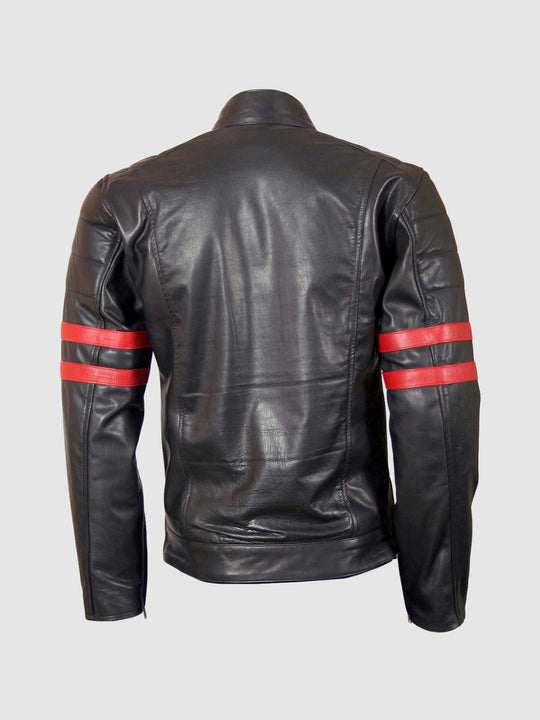 Size XS Leather Biker Jacket with Red Stripes