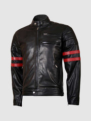 Size XS Leather Biker Jacket with Red Stripes